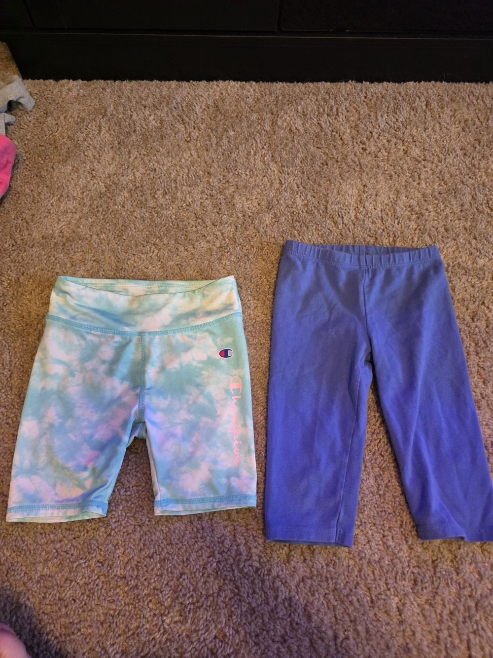 Champion Girls' Tie-Dye Bike Shorts & Solid Purple Leggings Set
